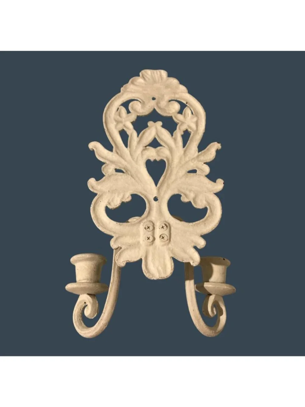 Ornate Cast Iron Chippy White Wall Taper Candle Sconce
